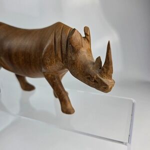 Vintage Rhinoceros Hand Carved Wooden Figure Statue Rhino Wood Figurine African